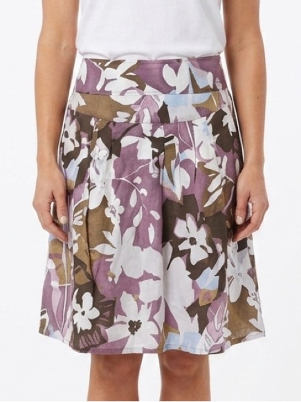 SOYA CONCEPT Floral Cotton Midi Skirt Pockets Side Zipper Purple Size 36 Small